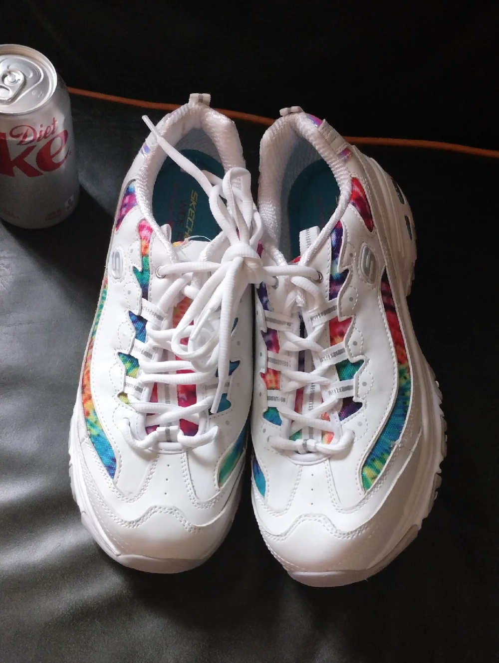 Skechers D'Lites White Sneakers Multicolor Tie-Dye Panel Women's 11 (wide) NWOT - Picture 1 of 7